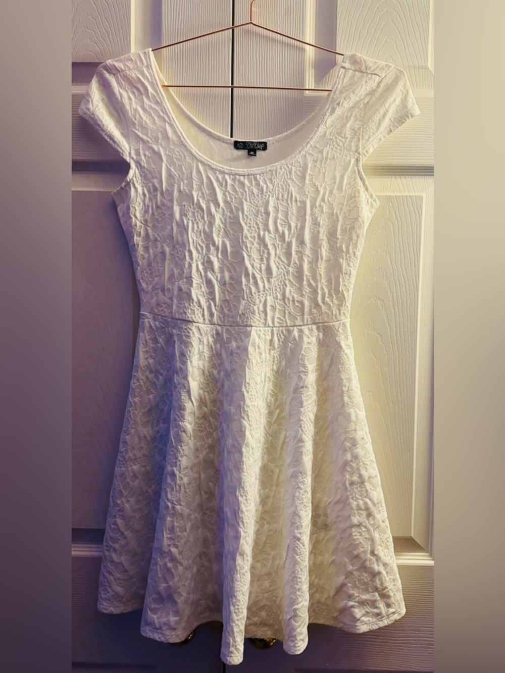 BeBop White Textured Scoop-Neck Fit & Flare Dress